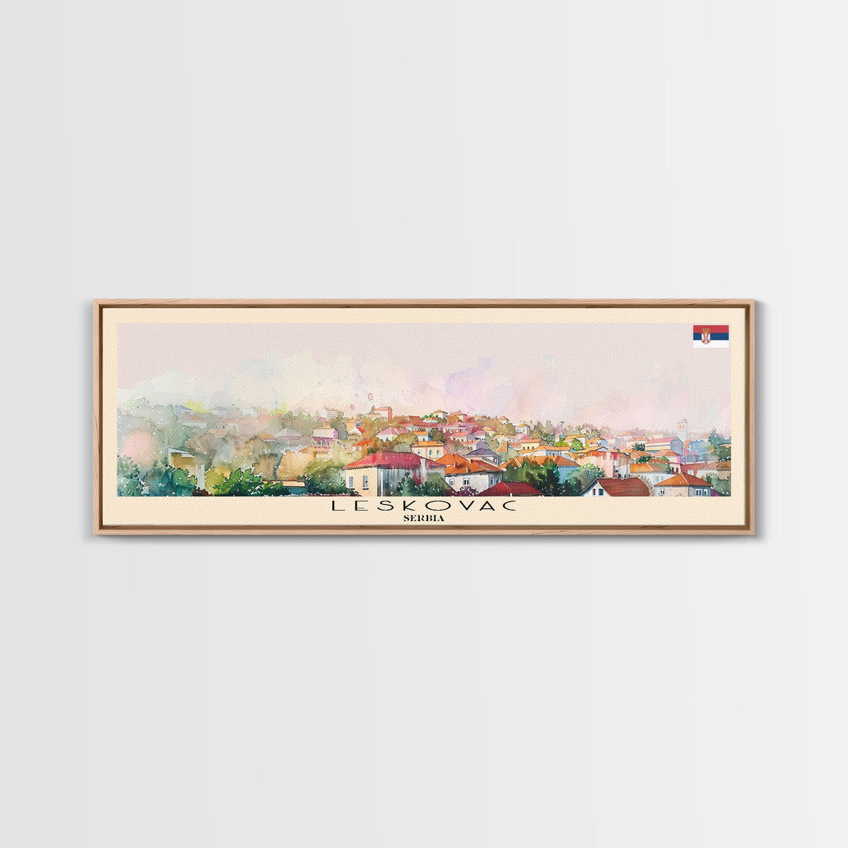 Leskovac Serbia Panoramic Travel Poster, Framed Canvas Print or Metal Wall Art, Travel Art, Home Decor, Panoramic Painting, Midcentury Art