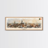 Mons Belgium Panoramic Travel Poster, Framed Canvas Print or Metal Wall Art, Travel Art, Home Decor, Panoramic Painting, Midcentury Art