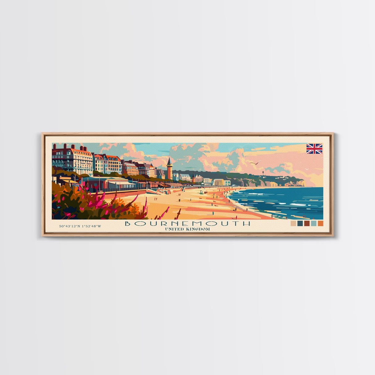 Bournemouth United Kingdom Wall Art, Panoramic Travel Poster, Panoramic Framed Canvas Print, City Wall Art, Wall Hanging Home Decor, Travel Art