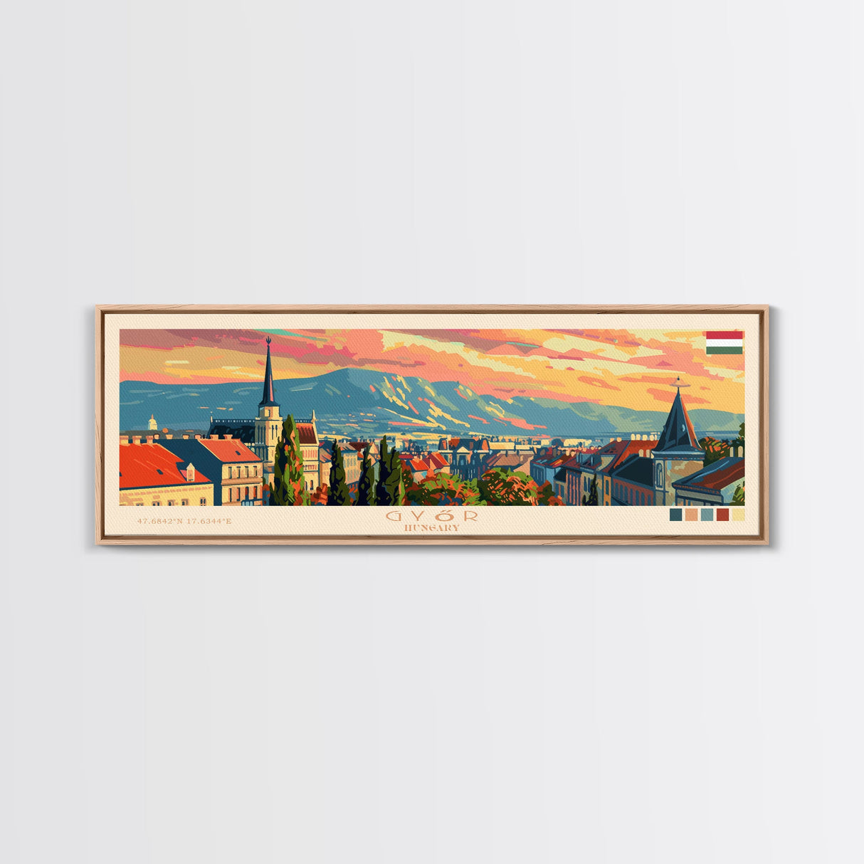 Gyor Hungary Wall Art, Panoramic Travel Poster, Panoramic Framed Canvas Print, City Wall Art, Wall Hanging Home Decor, Travel Art