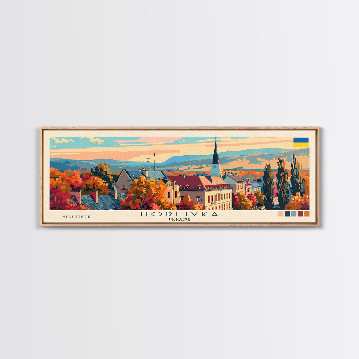 Horlivka Ukraine Wall Art, Panoramic Travel Poster, Panoramic Framed Canvas Print, City Wall Art, Wall Hanging Home Decor, Travel Art