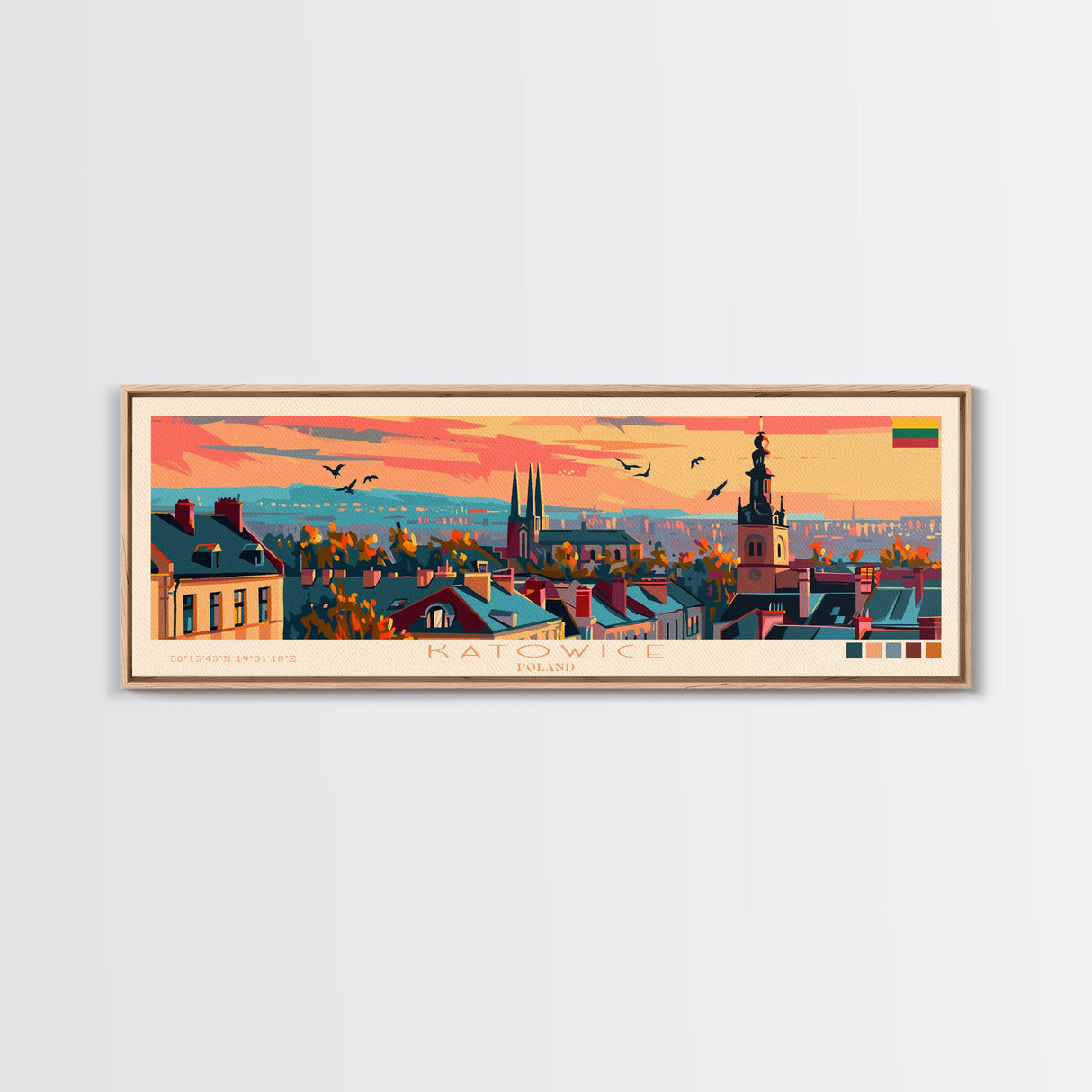 Katowice Poland Wall Art, Panoramic Travel Poster, Panoramic Framed Canvas Print, City Wall Art, Wall Hanging Home Decor, Travel Art