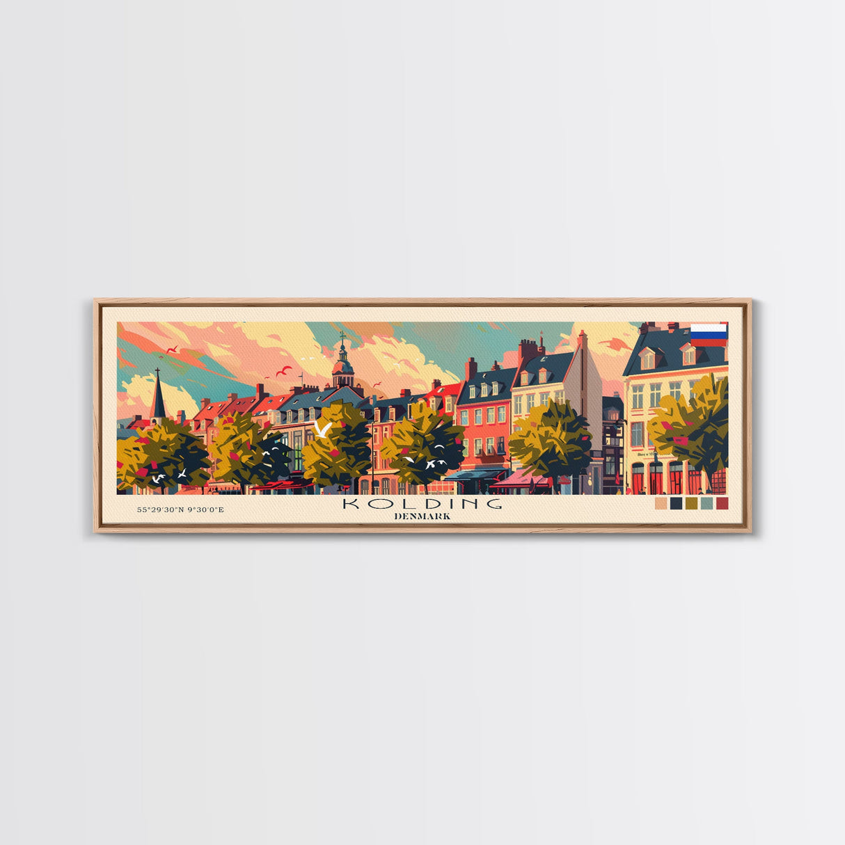 Kolding Denmark Travel Print Wall Art, Panoramic City Art, Travel Art, Wall Decor, Vacation Gift, Framed Canvas Print Or Metal Art