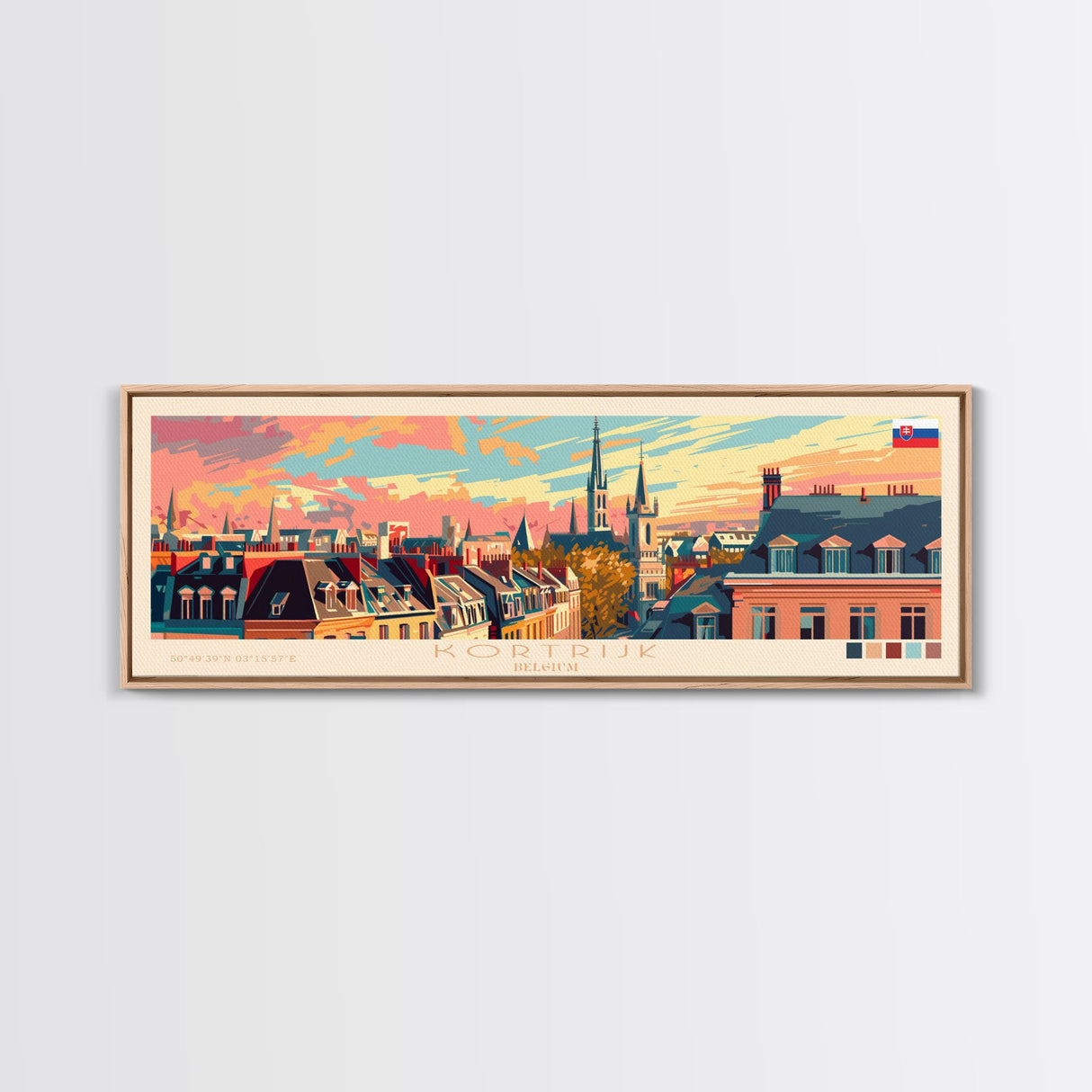 Kortrijk Belgium Travel Print Wall Art, Panoramic City Art, Travel Art, Wall Decor, Vacation Gift, Framed Canvas Print Or Metal Art
