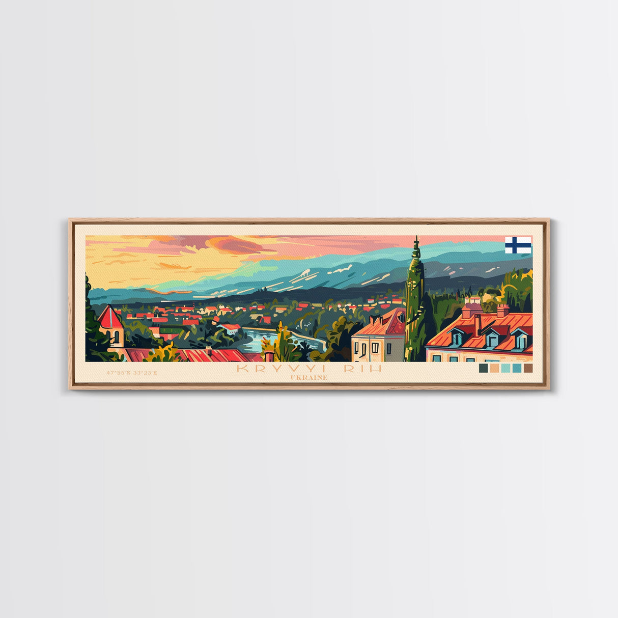 KryvyiRih Ukraine Panoramic Travel Poster, Framed Canvas Print or Metal Wall Art, Travel Art, Home Decor, Panoramic Painting, Midcentury Art