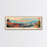 Linz Austria Panoramic Travel Poster, Framed Canvas Print or Metal Wall Art, Travel Art, Home Decor, Panoramic Painting, Midcentury Art