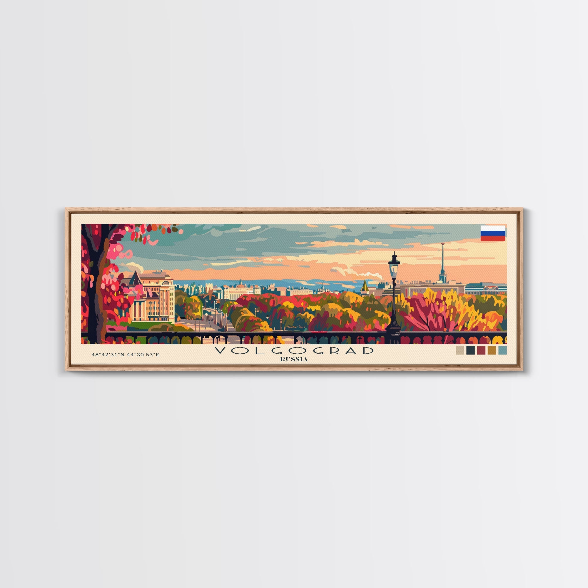 Volgograd Russia Panoramic Travel Poster, Framed Canvas Print or