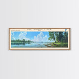 Big Spirit Lake Iowa Framed Canvas Print, Panoramic Lake House Decor, Scenic View, Travel Poster, Rustic Art, Lake Painting