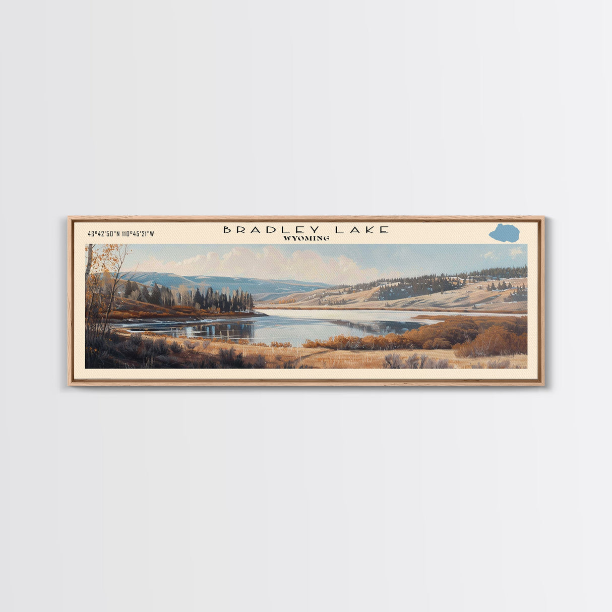 Bradley Lake Wyoming Framed Canvas Print, Panoramic Lake House Decor, Wall Art, Travel Poster, Rustic Lake Painting, Nature Art