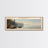 Burt Lake Michigan Framed Canvas Print, Panoramic Lake House Decor, Wall Art, Travel Poster, Rustic Lake Painting, Nature Art