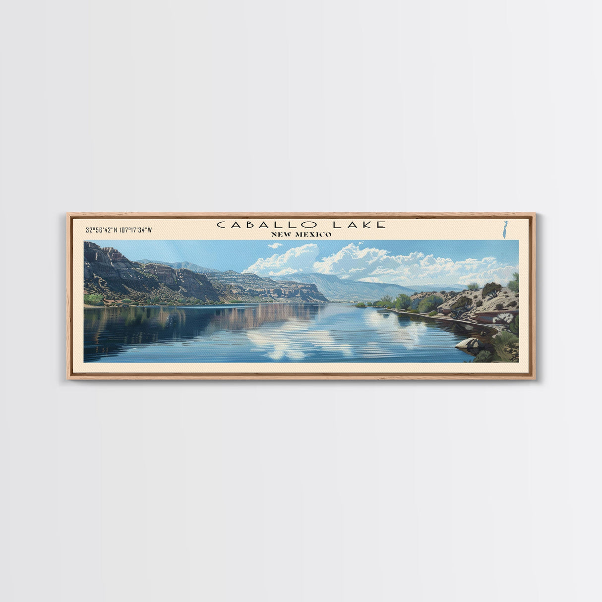 Caballo Lake New Mexico Framed Canvas Print, Lake House Art, Panoramic Wall Art, Travel Poster, Modern Lake Painting, Home Decor