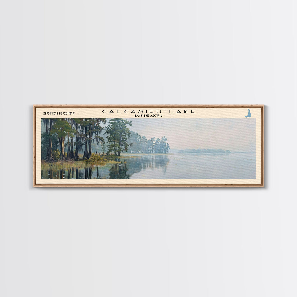 Calcasieu Lake Framed Canvas Print, Lake House Art, Panoramic Wall Art, Travel Poster, Minimalist Lake Painting, Home Decor