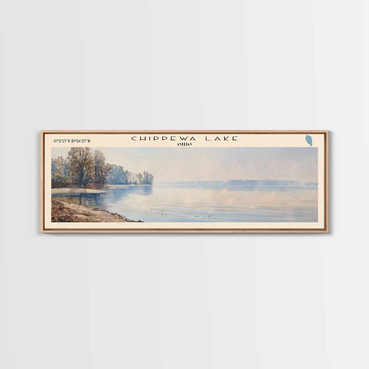 Chippewa Lake Ohio Framed Canvas Print, Lake House Decor, Panoramic Wide Art, Travel Poster, Modern Lake Painting, Nature Art