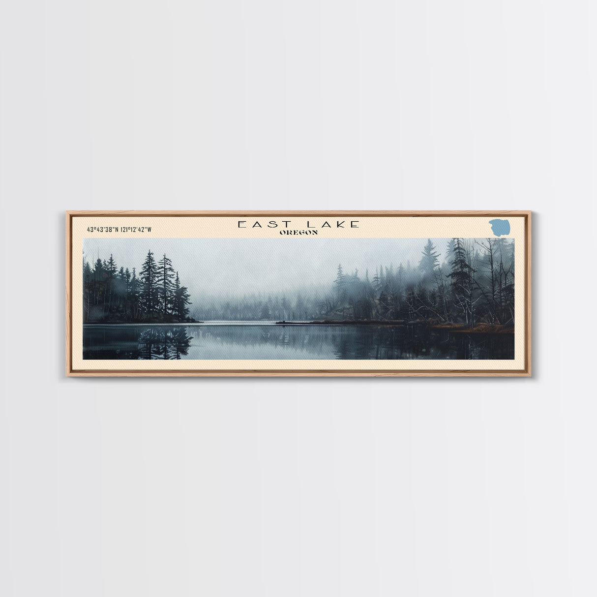 East Lake Oregon Framed Canvas Print, Panoramic Lake House Decor, Wall Art, Travel Poster, Rustic Lake Painting, Home Decor