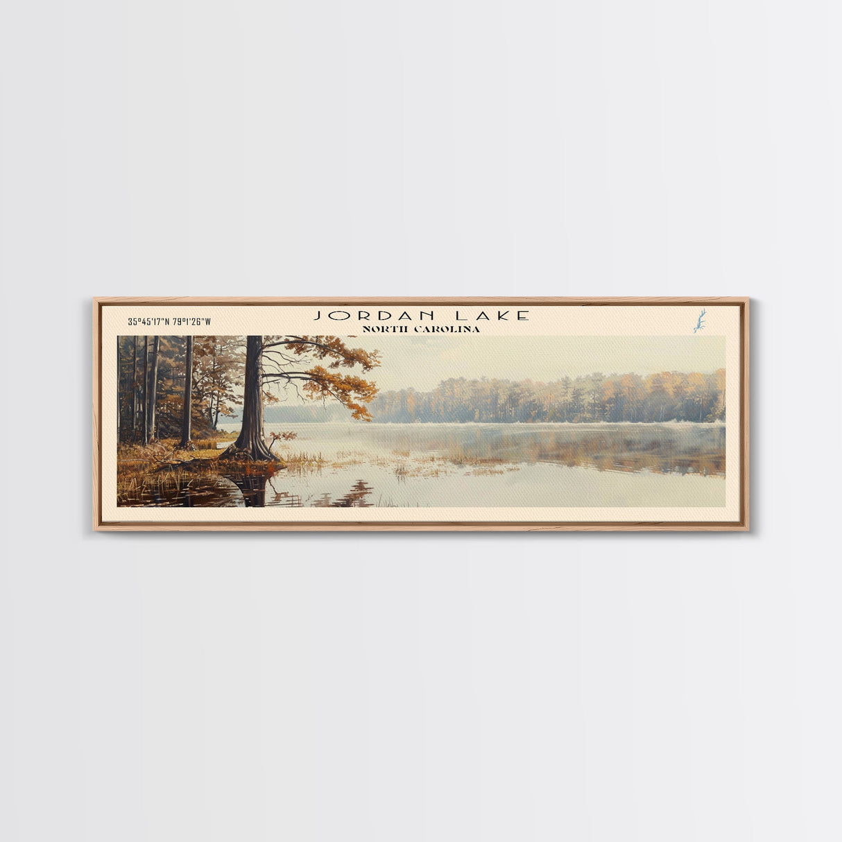 Jordan Lake North Carolina Framed Canvas Print, Lake House Art, Panoramic Travel Poster, Wall Art, Stunning Lake Painting, Home Decor