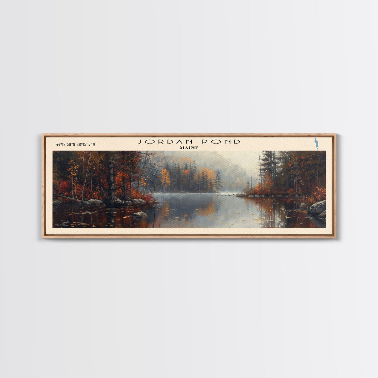 Jordan Pond Maine Framed Canvas Print, Panoramic Lake House Decor, Wall Art, Travel Poster, Scenic Lake Painting, Nature Art