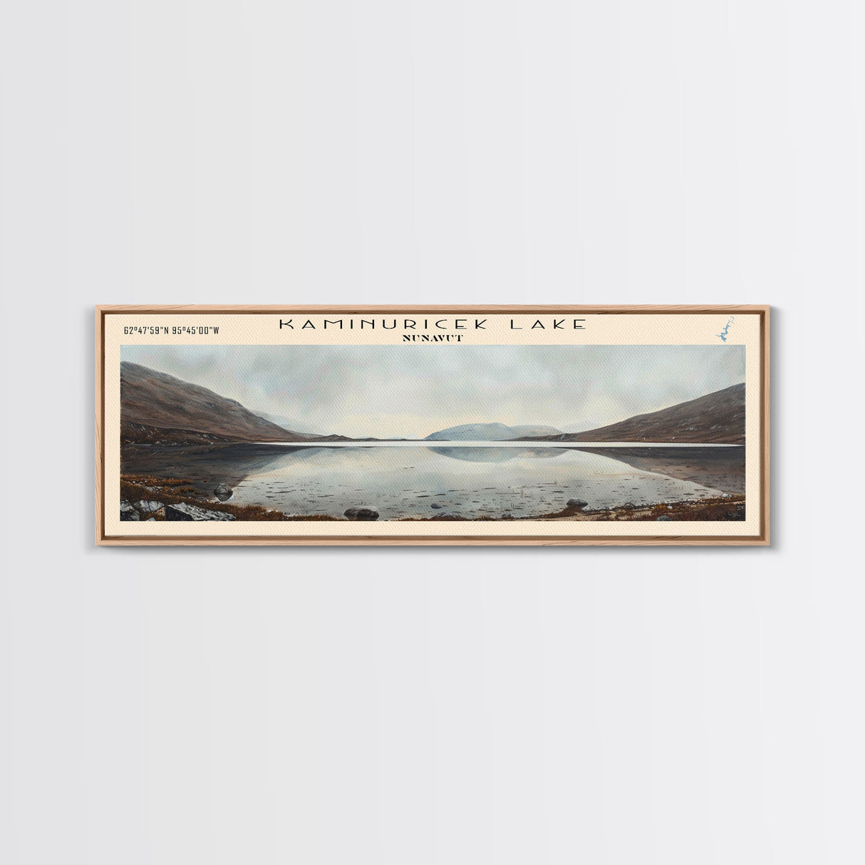 Kaminuricek Lake Qamanirjuaq Lake Framed Canvas Print, Panoramic Lake House Decor, Wall Art, Travel Poster, Serene Lake Painting, Nature Art