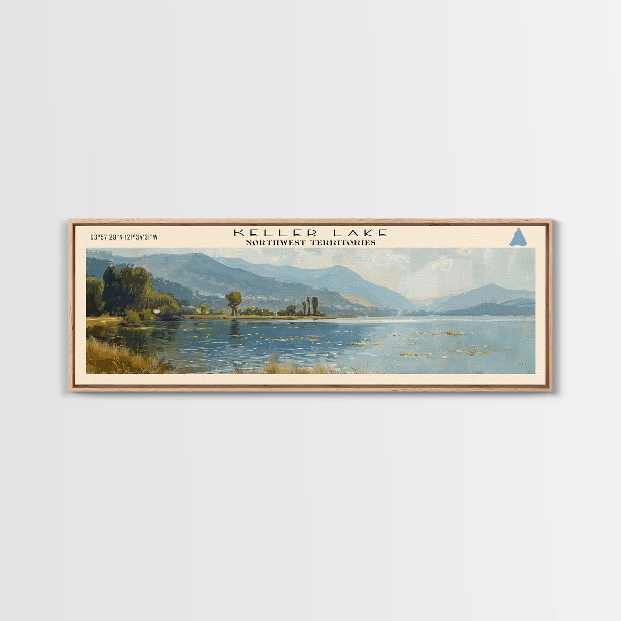 Keller Lake Framed Canvas Print, Panoramic Lake House Decor, Wall Art, Travel Poster, Scenic Lake Painting, Nature Art