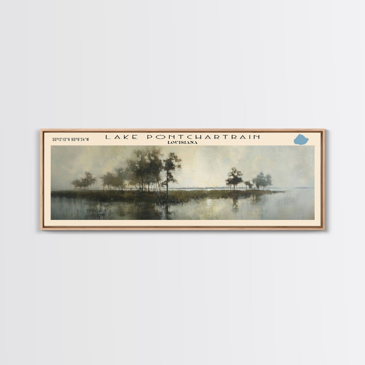 Lake Pontchartrain Framed Canvas Print, Lake House Decor, Panoramic Wall Art, Travel Poster, Stunning Landscape Painting, Bedroom Decor