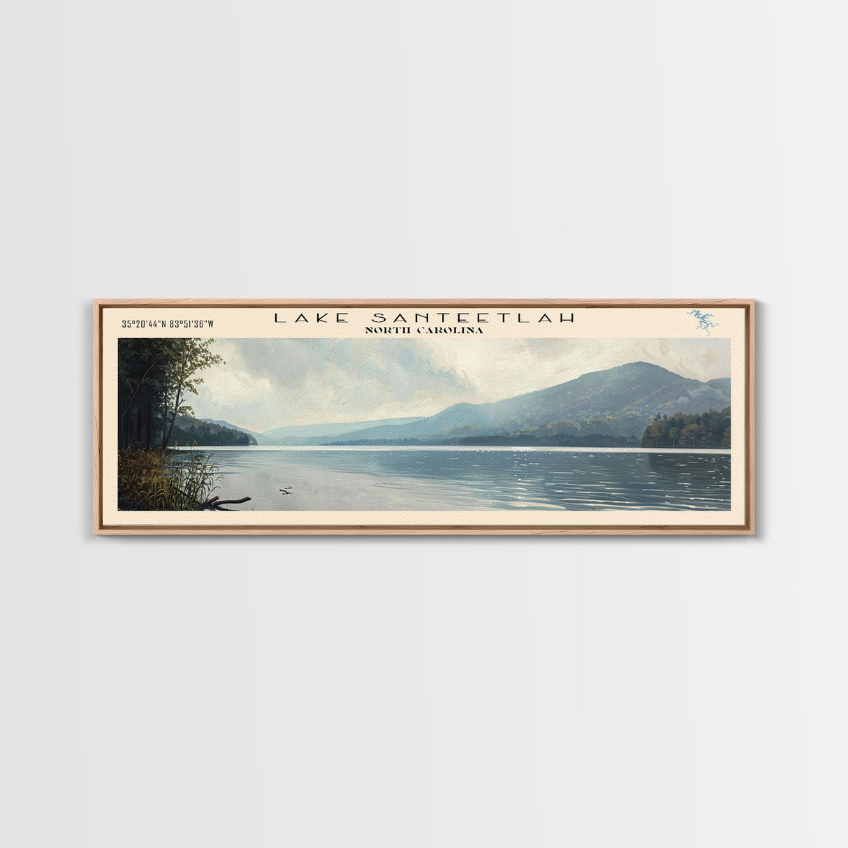 Lake Santeetlah, Boho Art, Serene Landscape, Travel Poster Art, Wall Art, Home Decor, Nature Scene, Lake Painting, Minimalist Art, Modern Art, Travel Print, Framed Canvas Print, Lake House Decor, Panoramic Print