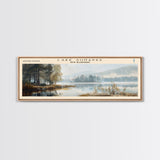 Lake Sunapee New Hampshire Framed Canvas Print, Lake House Decor, Panoramic Wall Art, Travel Poster, Scenic Landscape Painting, Living Room Decor