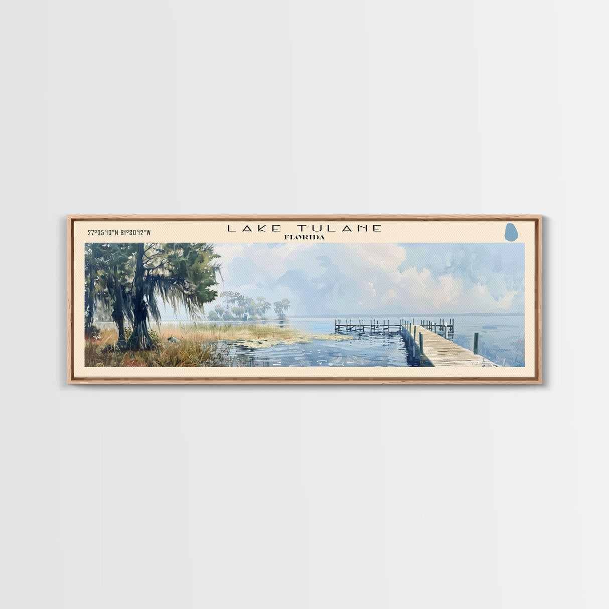 Lake Tulane Florida Framed Canvas Print, Lake House Decor, Panoramic Wall Art, Travel Poster, Landscape Painting, Bedroom Decor