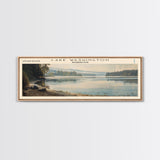Lake Washington Framed Canvas Print, Lake House Decor, Panoramic Wall Art, Travel Poster, Scenic Landscape Painting, Bedroom Decor