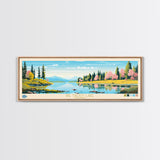Big Trout Lake Ontario Framed Canvas Print, Panoramic Travel Poster, Midcentury Modern Wall Art, Pop Art, Nature Living Room Art, Lake House Decor