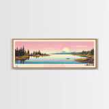 Blackwater Lake Northwest Territories Framed Canvas Print, Panoramic Wall Art, Midcentury Modern, Pop Art, Travel Poster, Scenic Living Room Art, Lake House Decor