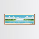Brookville Lake Indiana Framed Canvas Print, Midcentury Modern Panoramic Wall Art, Living Room Decor, Pop Art, Travel Poster Art, Nature Painting