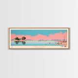 Caballo Lake New Mexico Framed Canvas Print, Midcentury Modern Panoramic Wall Art, Living Room Decor, Pop Art, Travel Poster Art, Scenic Nature Painting