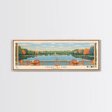 Cagles Mill Lake Indiana Framed Canvas Print, Midcentury Modern Panoramic Wall Art, Living Room Decor, Pop Art, Travel Poster Art, Scenic Nature Painting
