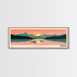 Canadice Lake New York Framed Canvas Print, Pop Art Panoramic Travel Poster, Midcentury Modern, Wall Art, Scenic Nature Painting, Bedroom Decor