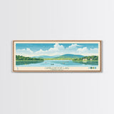 Candlewood Lake Connecticut Framed Canvas Print, Pop Art Panoramic Travel Poster, Midcentury Modern, Wall Art, Scenic Nature Painting, Bedroom Decor