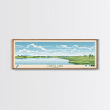 Carter Lake Nebraska Framed Canvas Print, Midcentury Modern Panoramic Wall Art, Living Room Decor, Pop Art, Travel Poster Art, Scenic Nature Painting, Lake House Decor