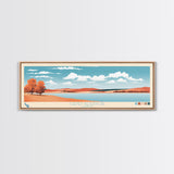 Cheney Reservoir Kansas Framed Canvas Print, Midcentury Modern Panoramic Wall Art, Living Room Decor, Pop Art, Travel Poster Art, Scenic Nature Painting, Lake House Decor