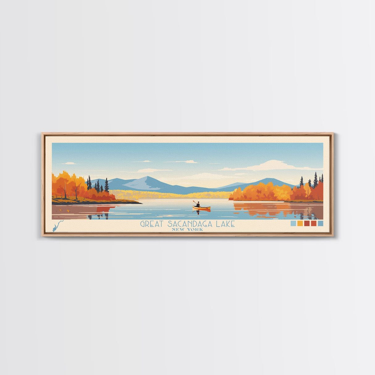 Great Sacandaga Lake New York Framed Canvas Print, Panoramic Art, Midcentury Modern, Pop Art, Bedroom Decor, Travel Poster, Lake House Art, Home Decor