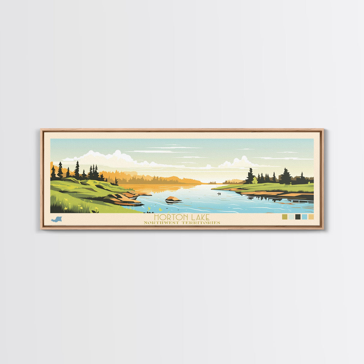 Horton Lake Northwest Territories Framed Canvas Print, Panoramic Art, Midcentury Modern, Pop Art, Living Room Decor, Travel Poster, Lake House Decor