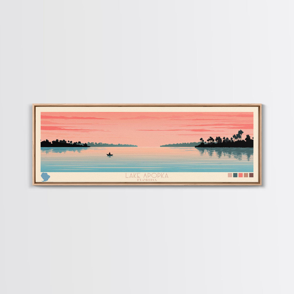 Lake Apopka Florida Framed Canvas Print, Panoramic Art, Midcentury Modern, Pop Art, Living Room Wall Art, Travel Poster, Lake House Decor