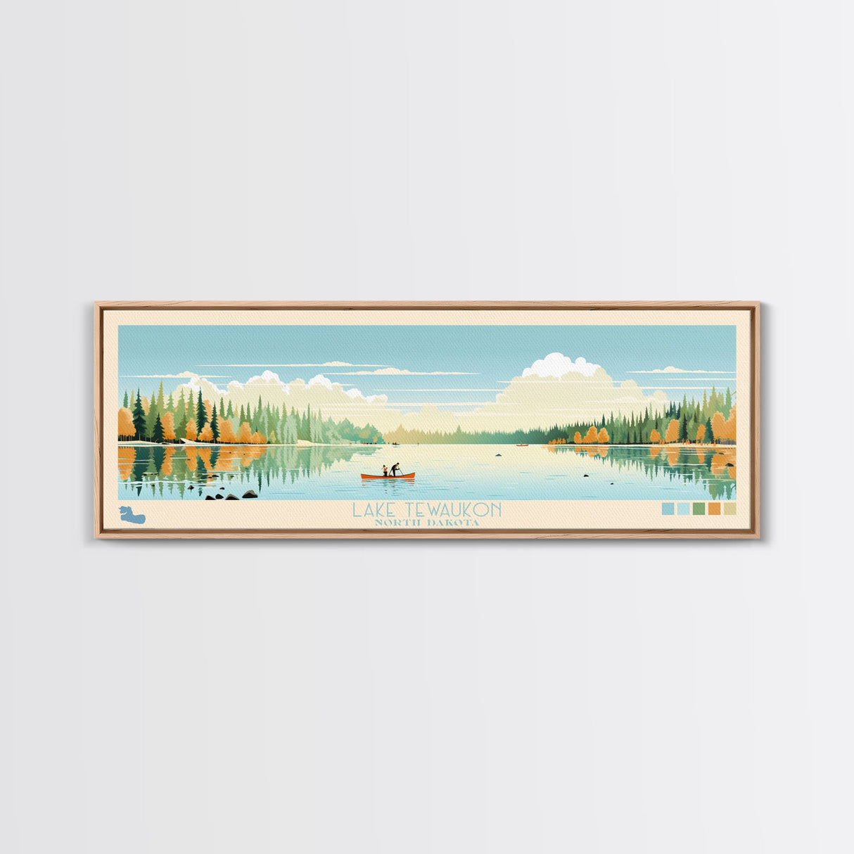 Lake Tewaukon North Dakota Framed Canvas Print, Panoramic Wall Art, Midcentury Modern, Pop Art, Living Room Decor, Travel Poster, Lake House Art