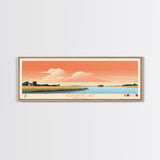 Wehrspann Lake, Nebraska Panoramic Framed Canvas Print, Midcentury Modern Art, Lake House Decor, Pop Art, Travel Poster, Bedroom Wall Art
