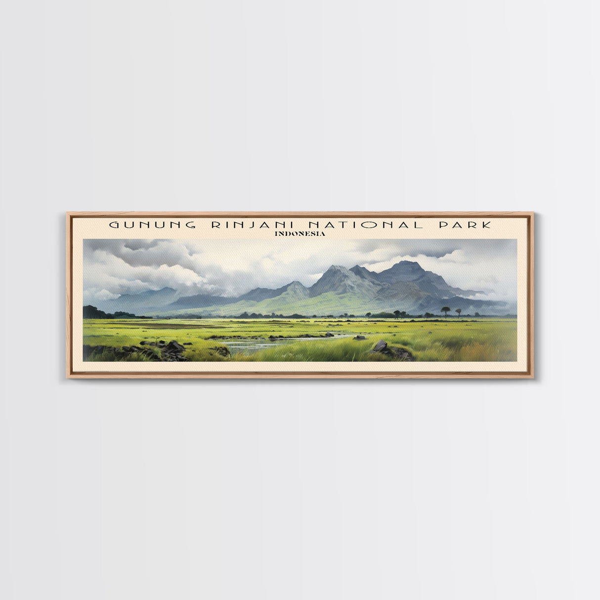 Gunung Rinjani National Park COUNTRY | Framed Travel Poster Canvas Print | Trendy Wall Art | Watercolor Painting | Living Room Art | Unique Art