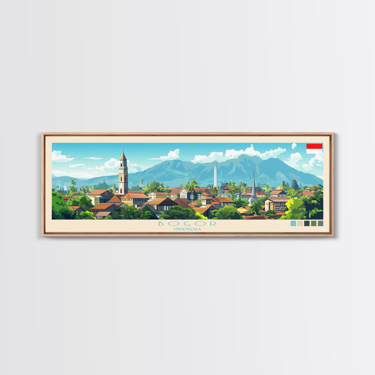 Bogor, Indonesia Panoramic Travel Poster Canvas Print, Bogor, Indonesia Painting, Indonesia Art, Bogor Travel Art, Living Room Painting