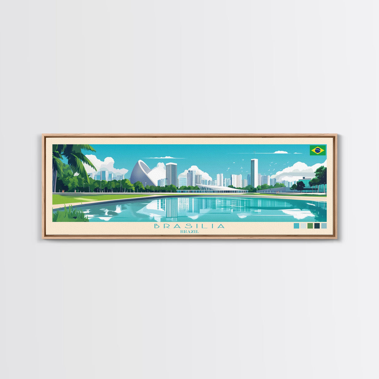 Brasilia, Brazil Panoramic Travel Poster Canvas Print, Brasilia, Brazil Painting, Brazil Art, Brasilia Panoramic Travel Art, Travel Painting