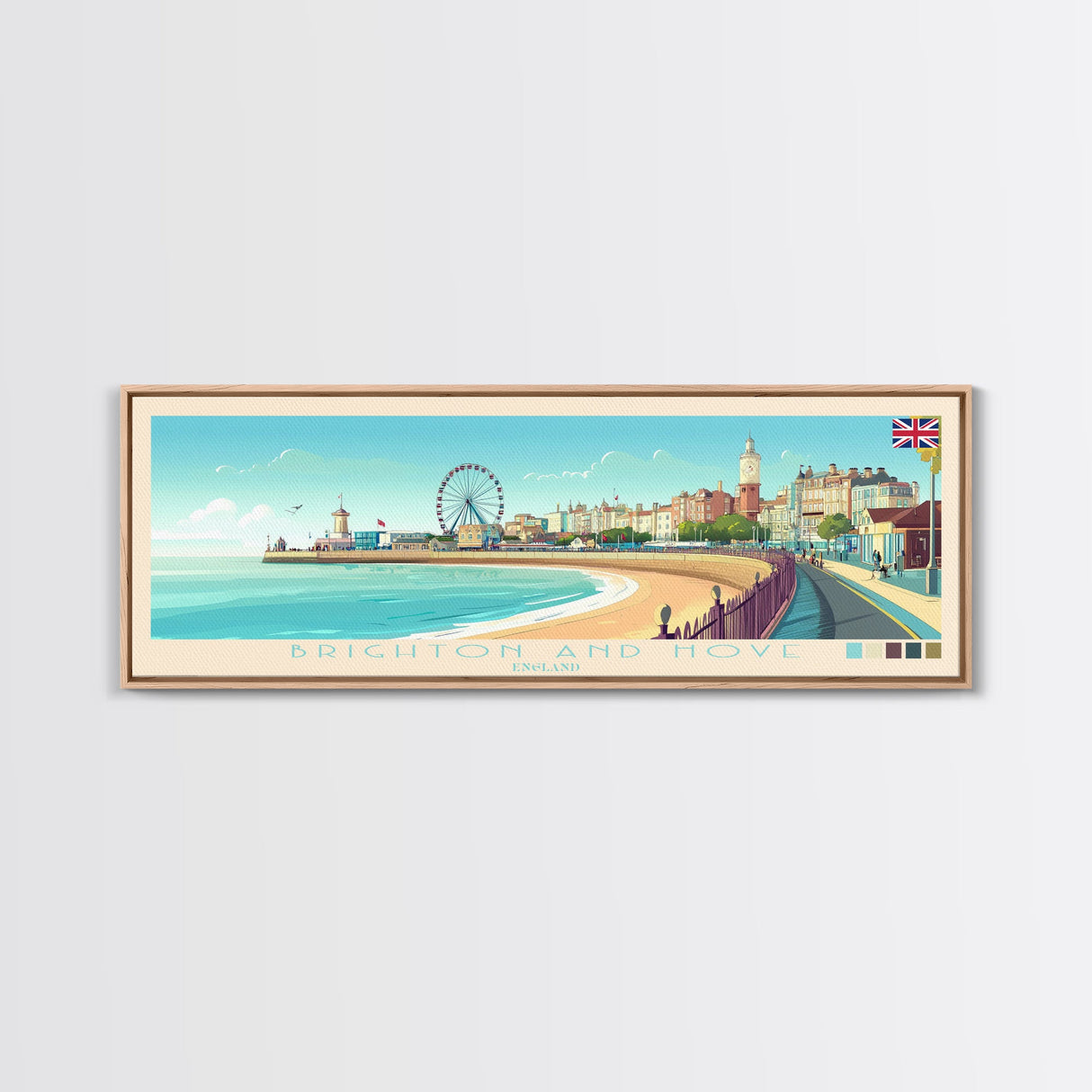 Brighton and Hove, England Travel Poster Panoramic Canvas Print, Brighton and Hove, England Painting, England Art, Brighton and Hove Travel Art, Guest Room Painting