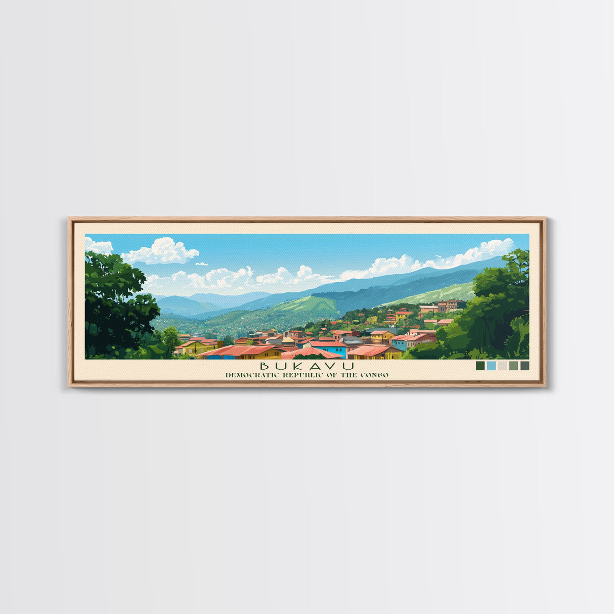 Bukavu, Congo Panoramic Travel Poster Canvas Print, Bukavu, Congo Painting, Congo Art, Bukavu Travel Art, Living Room Painting