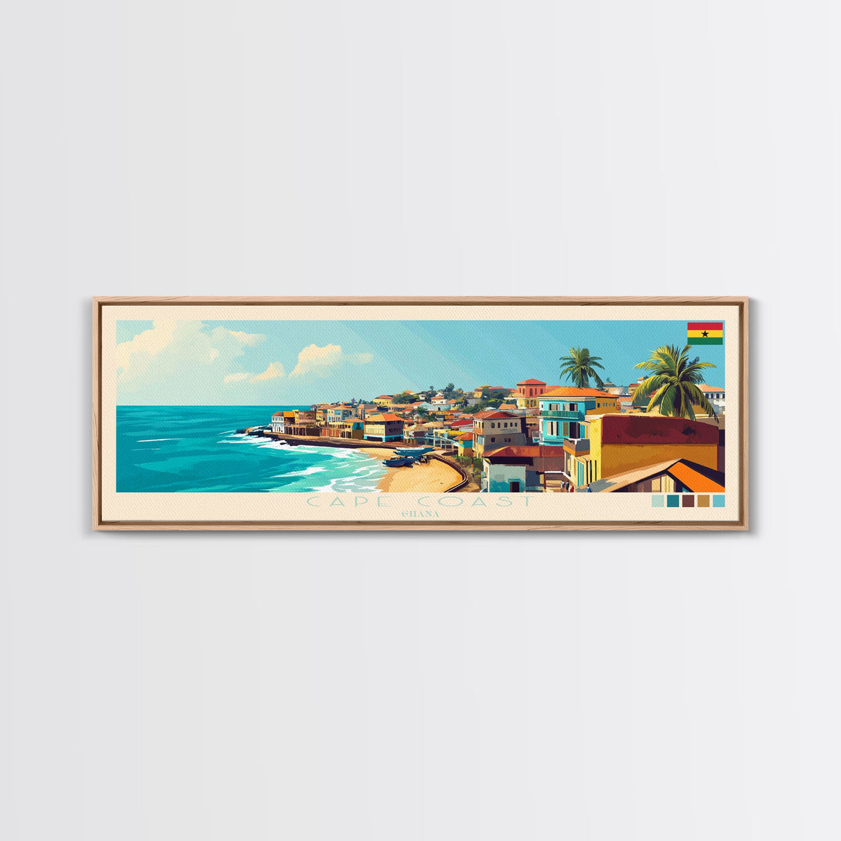 Cape Coast, Ghana Panoramic Travel Poster Canvas Print, Cape Coast, Ghana Painting, Ghana Art, Cape Coast Panoramic Travel Art, Travel Painting