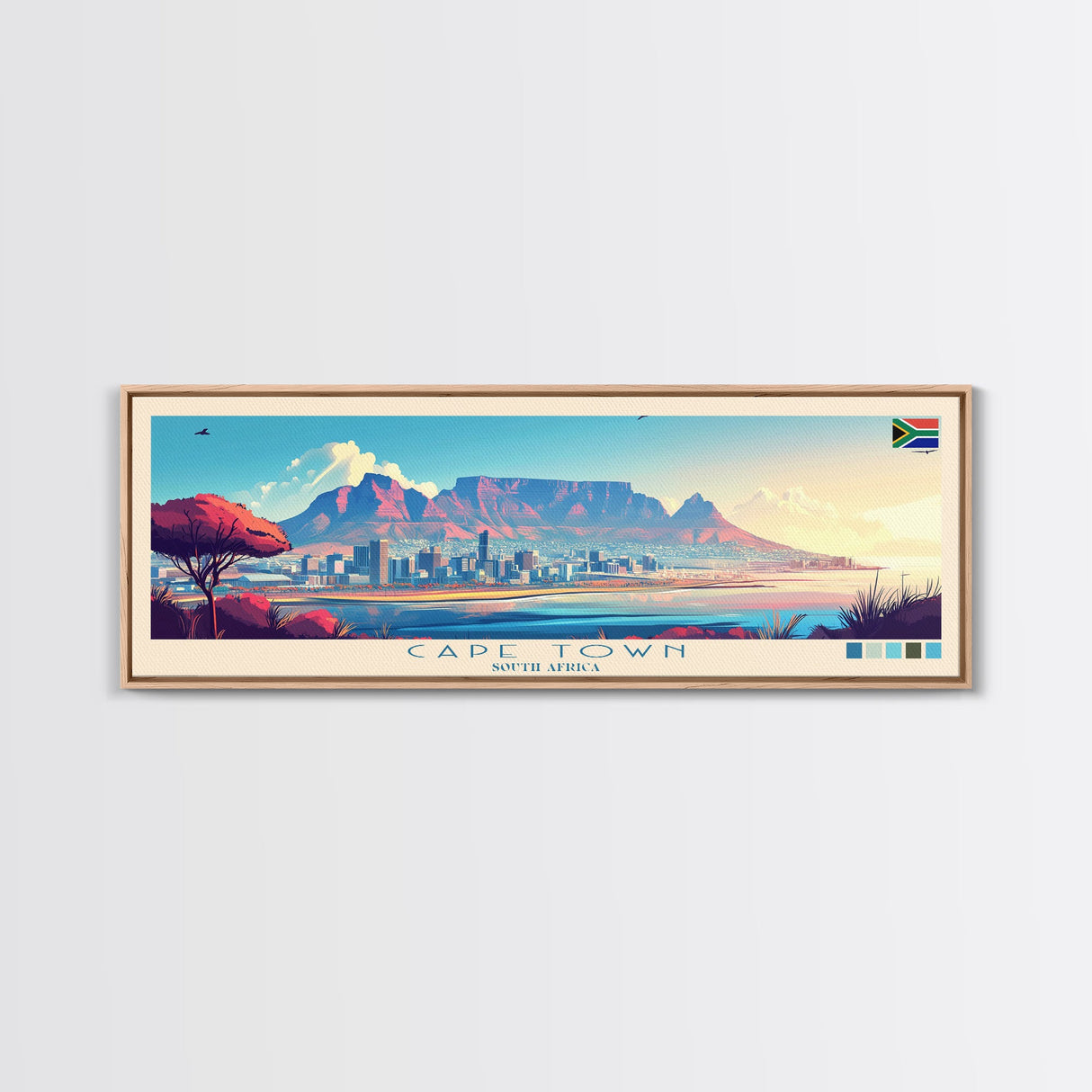 Cape Town, South Africa Panoramic Travel Poster Canvas Print, Cape Town, South Africa Painting, South Africa Art, Cape Town Travel Art, Guest Room Painting