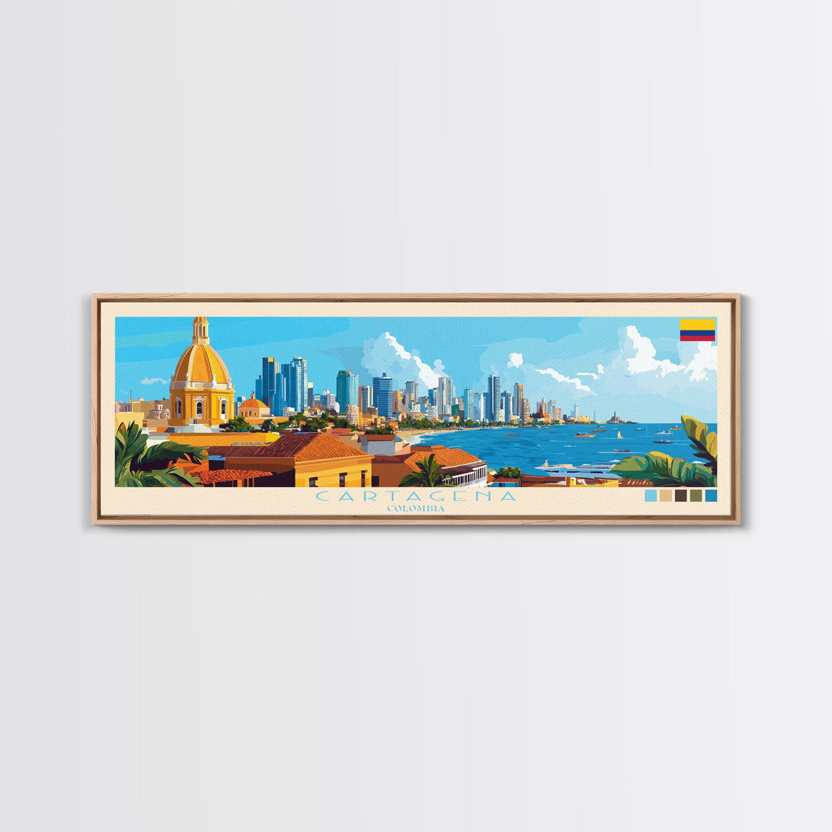 Cartagena, Colombia Panoramic Travel Poster Canvas Print, Cartagena, Colombia Painting, Colombia Art, Cartagena Travel Art, Guest Room Painting