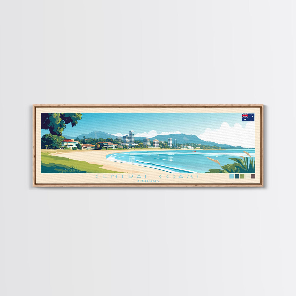 Central Coast, Australia Panoramic Travel Poster Canvas Print, Central Coast, Australia Painting, Australia Art, Central Coast Panoramic Travel Art, Travel Painting